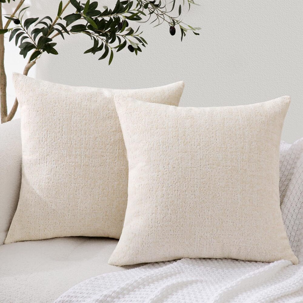 5655 Set of 2 Neutral Soft Decorative Throw Pillow Covers Cozy Textured